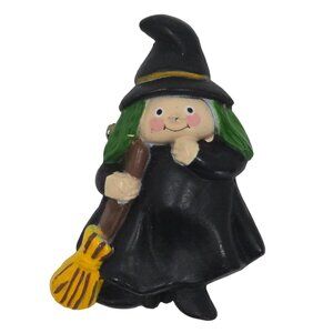 Vintage Fun World S. Lehman Halloween Green-Haired Witch Broom Brooch Pin